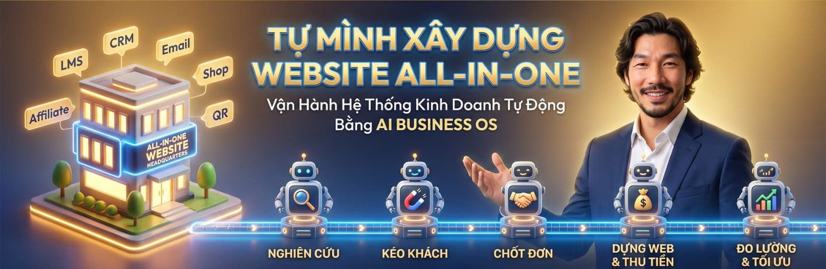 Tự mình xây dựng Website All-in-One — vận hành hệ thống kinh doanh tự động bằng AI Business OS
