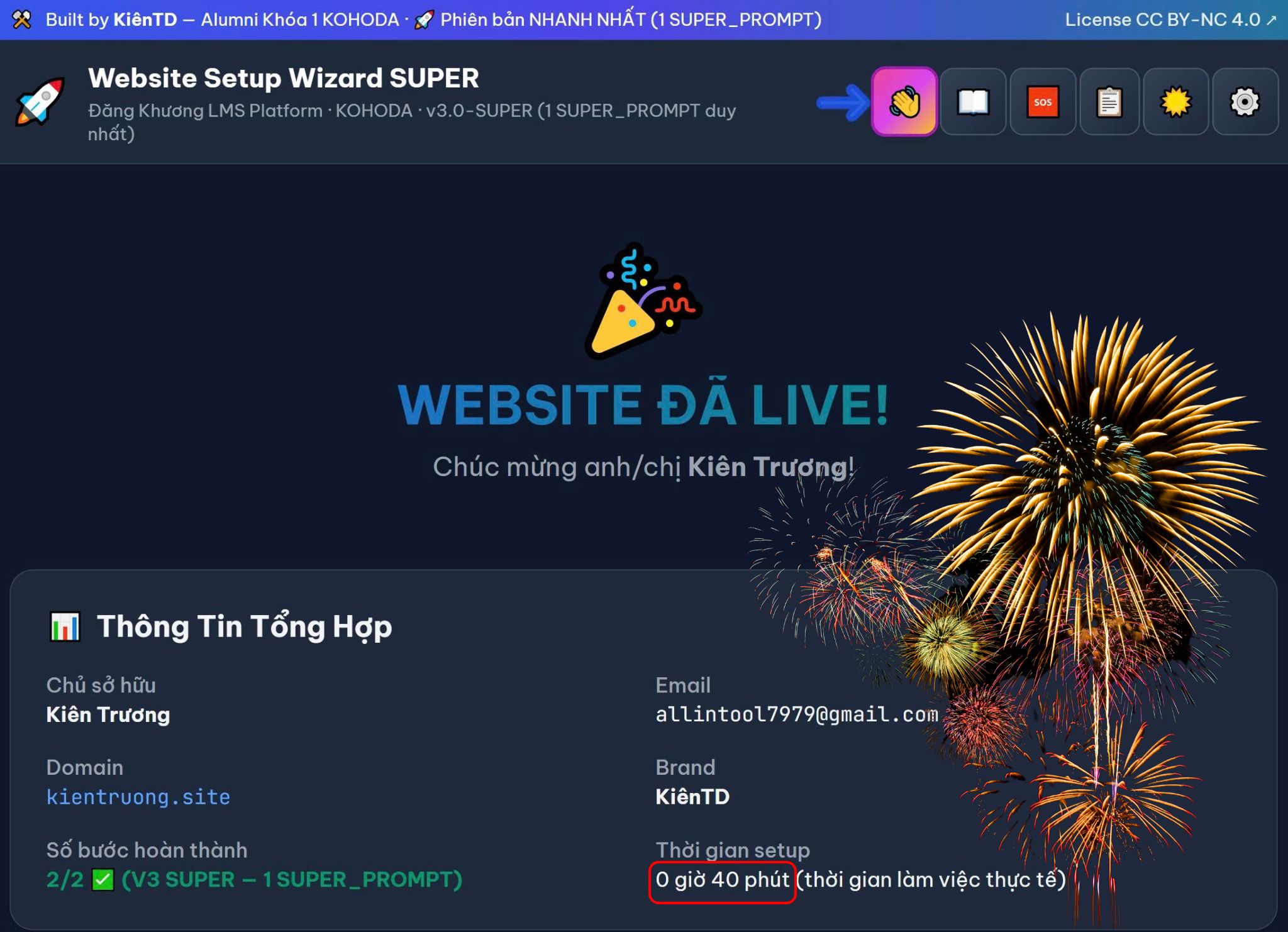 Website LIVE bằng WIZARD SUPER trong 45 phút — bằng chứng thực tế